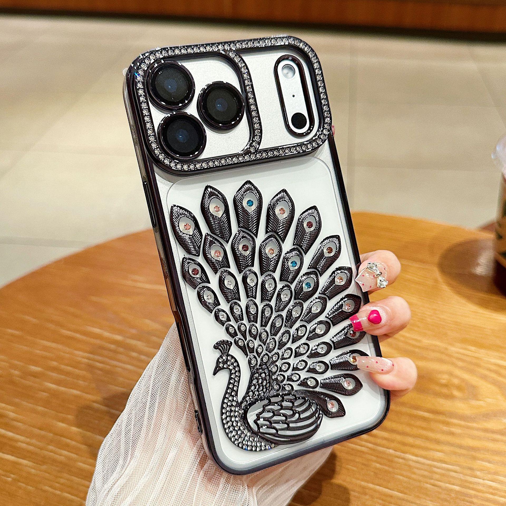 

Applicable To Apple 17 ProMax Glitter Peacock Mobile Case Rhinestone IPhone 16 New High End Sense 15 Protection Case iPhone17