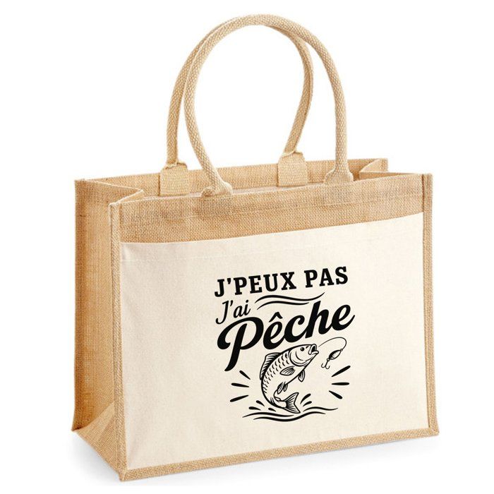 Sac cabas - PLANETEE - J'peux pas minimaliste - toile de jute & coton - 21 L (43×33×21 cm) - anses 65 cm