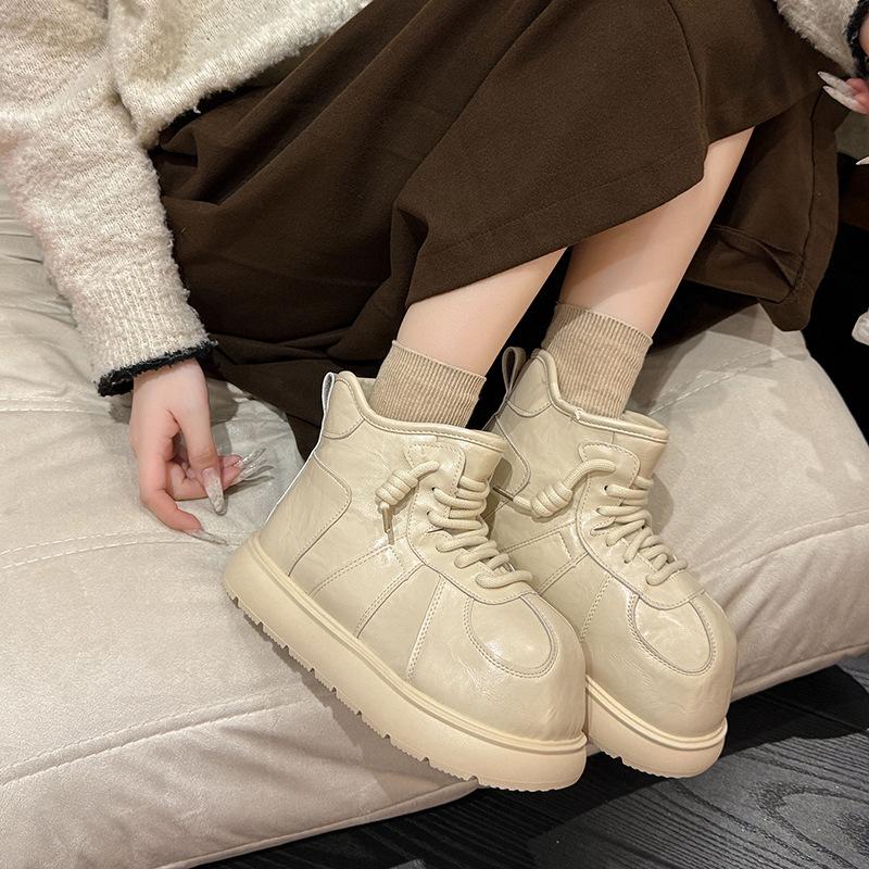 

Нишевые ботинки-луноходы на платформе Gaobang с большой головой, женские, 2025, зима, новые, теплые, ретро, обувь-хлеб, нескользящие короткие ботинки, тренд 40