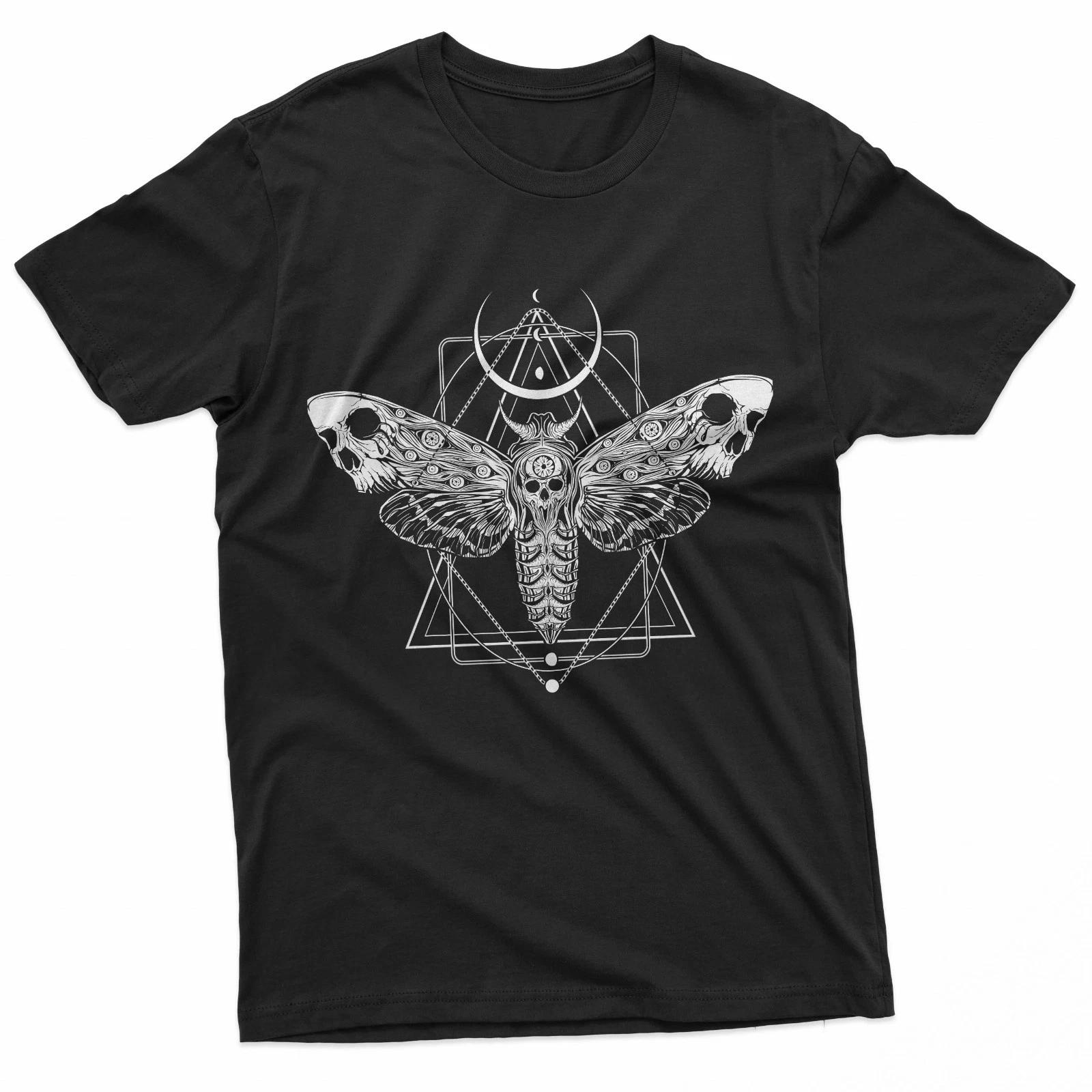 Surreal Death Moth Sacred Geometry Gothic 100% Cotton T-shirt Mens Tees Top 2XL