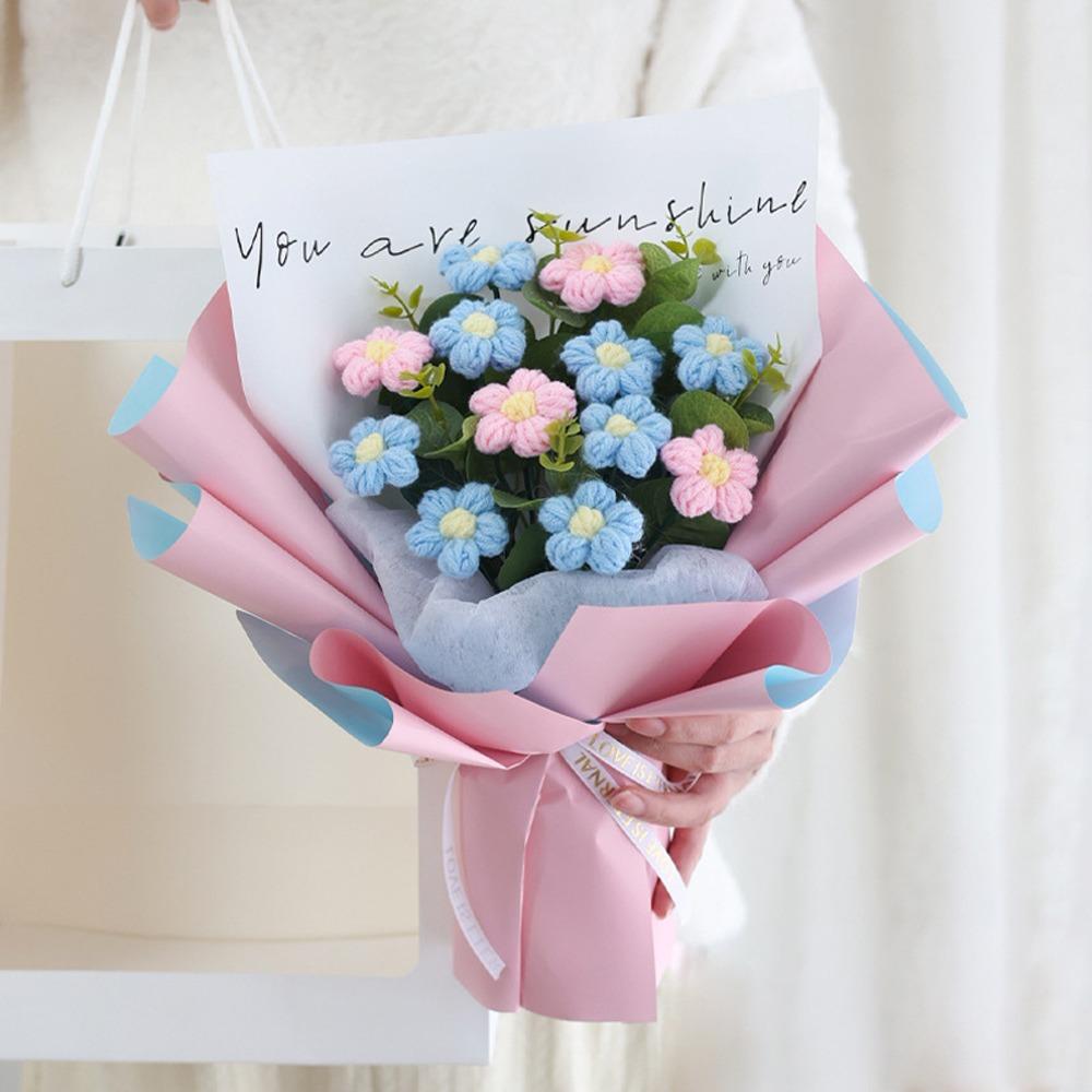 Soft Yarn Artificial Flower Arrangement Korean Style Crochet Daisy Flowers  Home Decoration