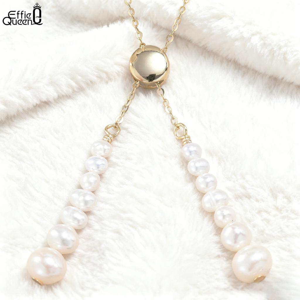 EFFIE QUEEN 925 Pure Silver 14k Gold  Baroque Pearl Chain Pendant Necklace Natural Jewelry for Women Birthdays Anniversary GPN41