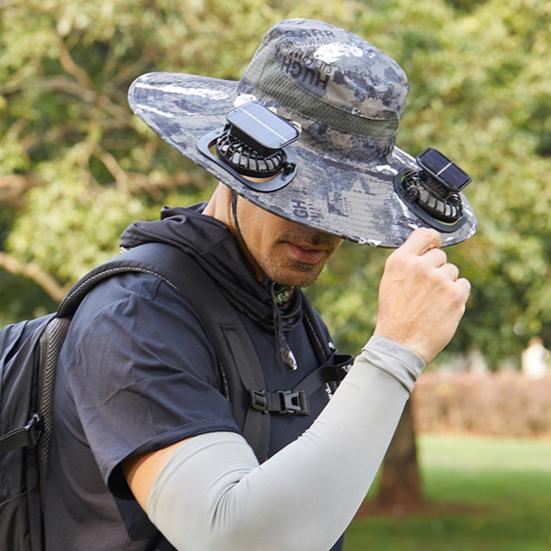

Yousheng Wide Brim Solar Fan Hat for Men Outdoor Sun Protection Bucket Fishing Hat with 2 Solar And USB Powered Fans Built-in for Camping Fishing 12cm чорний