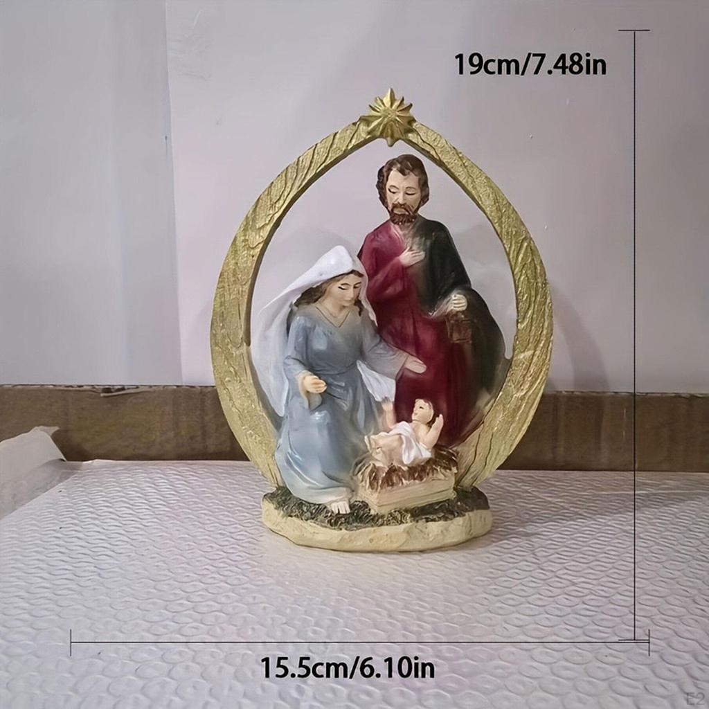 Holy Family Christmas Figurine 15.5x19cm Lightweight for Holiday Mantle Decor Traditional Handmade