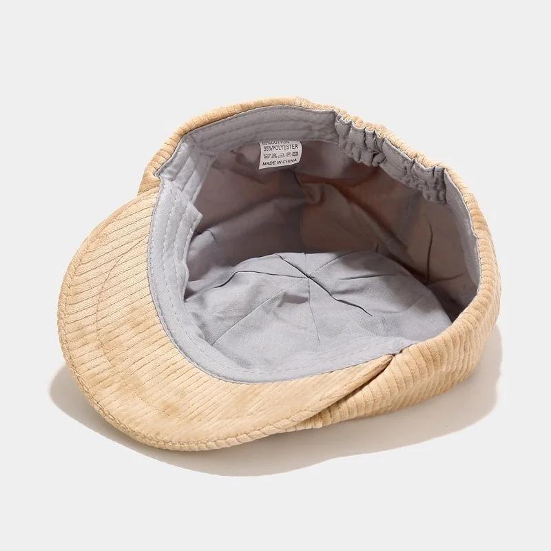 Women Autumn and Winter Fashion Korean Version Corduroy Octagonal Hat Literature Style Painter MultiColor Women Hats Accessories