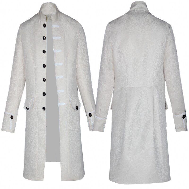 2018 European and American Men s Coats, Medieval Clothing, Solid Color Fashion, Steampunk Retro Men s Uniforms Off-White (Jacquard Fabric) M
