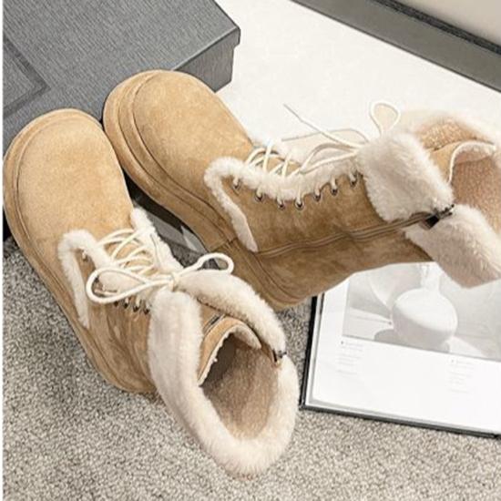 Flip Over Thick Soled Snow Boots for Women, Winter Midsole with Plush Insulation and Fashionable Straps, Hairy Martin Boots