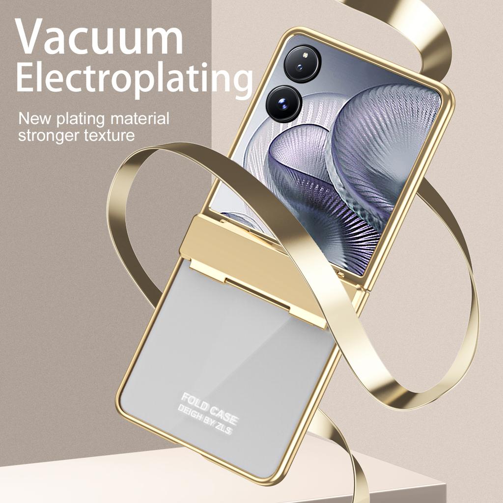 For Xiaomi Mix Flip 2 Case Electroplating PC Folding Phone Cover with Screen Protector