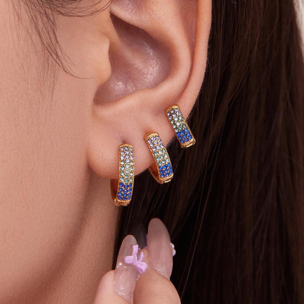 Qiong Yao Zircon Three-Row Diamond U-Shape Ear Cuff, 18k Gold Plated Stainless Steel Earrings