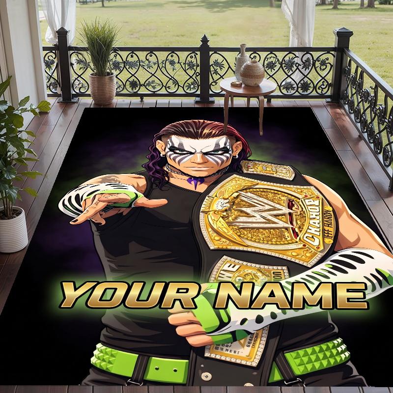 Custom Name WWE LOGO Crystal Velvet Floor Rug Personalized Text Soft Carpet Home Decor