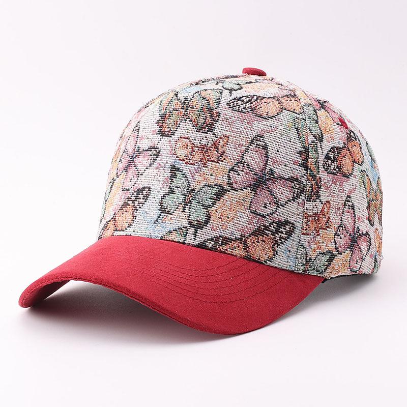 New baseball cap European and American color matching butterfly flower shading cap printing five autumn hats