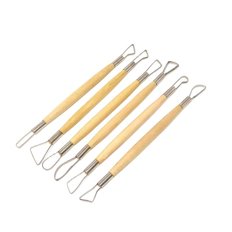 Bview Art 6-Piece Wooden Handle Double Ended Clay Ribbon Modeling Tools Sculpting Tools for Clay