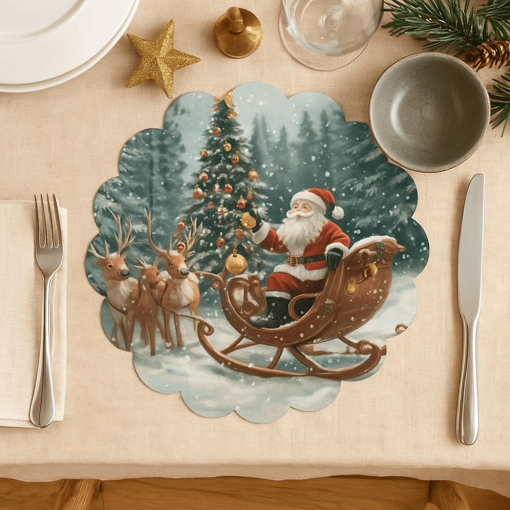 2Pcs New Round Christmas Placemats Polyester Non-Slip Christmas Table Mats Xmas Placemat Wedding Party Decor