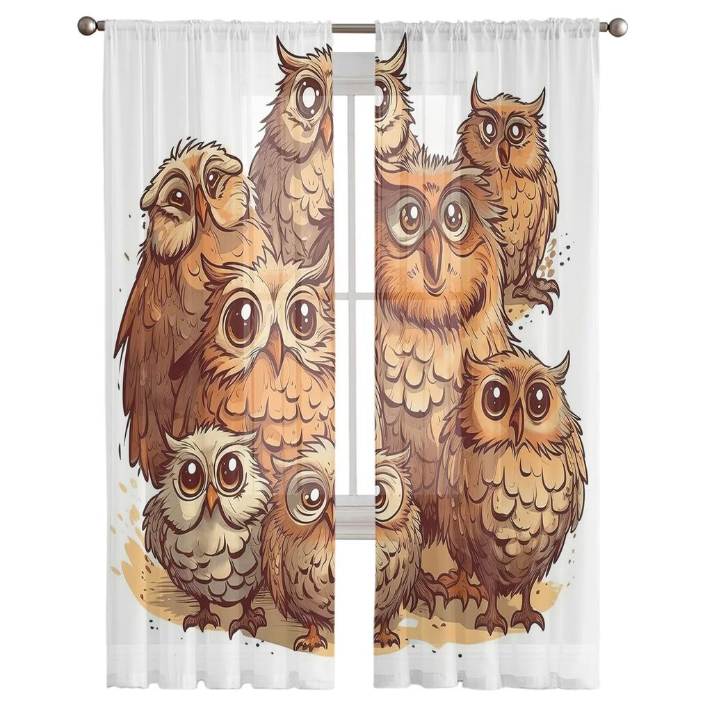 Cartoon Animal Owl Tulle Curtains for Living Room Sheer Curtain for Bedroom Window Blinds Voile Curtains