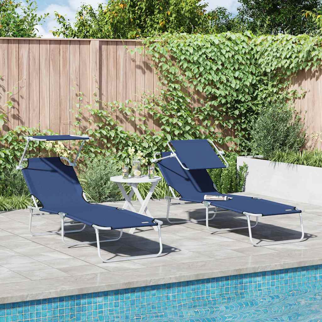 Sun Lounger 2 Pcs Blue 58 X 188 X 77 Cm Polyester
