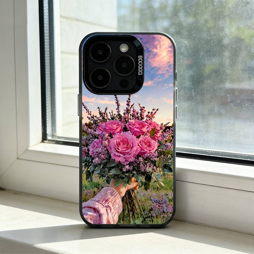 Elegant Peony F-Flower Phone Case For iPhone 17,16,15,14,13,12,11 Plus,Pro Max,XS,Colorful Silver Black Cover