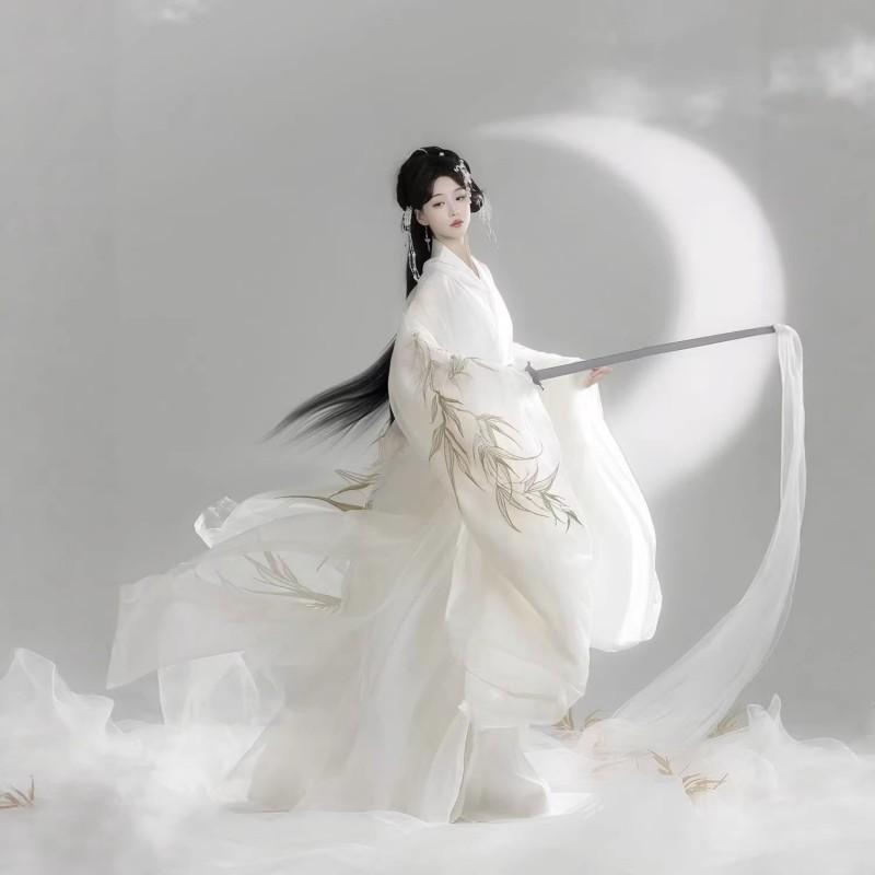 Hanfu Style Jin Dynasty Inspired Womens Wide Sleeve Straight Ru Robe With Heavy Embroidery Waist Sash
