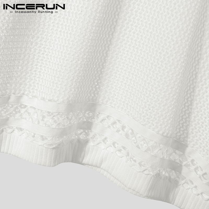 INCERUN Oversized Men Summer O-neck Half Sleeve Hollow See Through T-Shirts