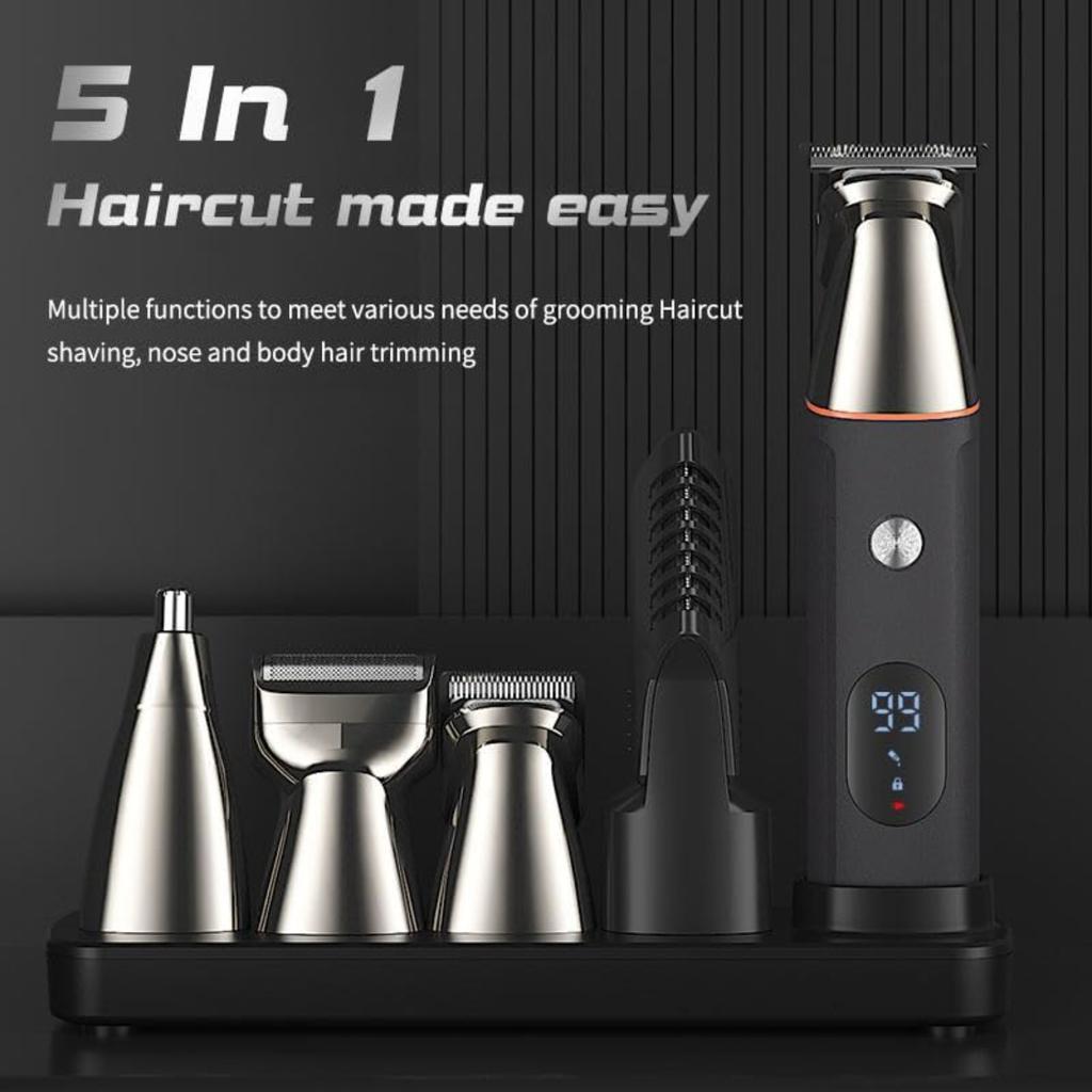 Hair Clippers for Men 5 in 1 Grooming Kit Beard Trimmer for Rechargeable Electric Shaver Body Eyebrow Nose Ear Waterproof