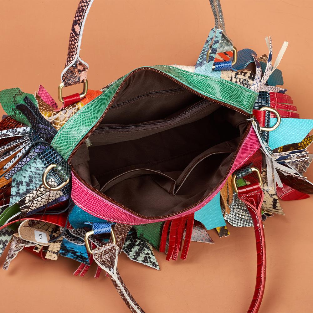 Genuine Leather Bag Contrasting Color Tassel Single-shoulder Crossbody Handbag for Women