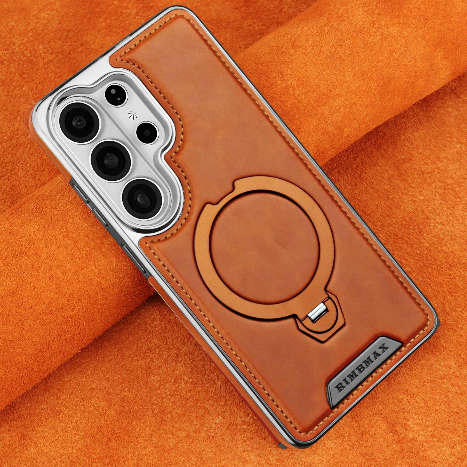 

Premium Oil Wax Grain Vintage Leather Case For Samsung Galaxy S26 Edge S25 Ultra S24+ Plus Magnetic Cover Foldable Metal Ring Galaxy S24 світло-коричневого кольору