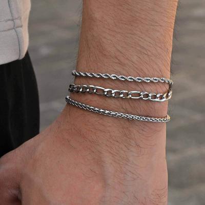 Vnox Men's Stainless Steel Chain Bracelet, 21cm Silver Color Waterproof Unisex Jewelry, Simple Casual Cuban Chain Gift for Him