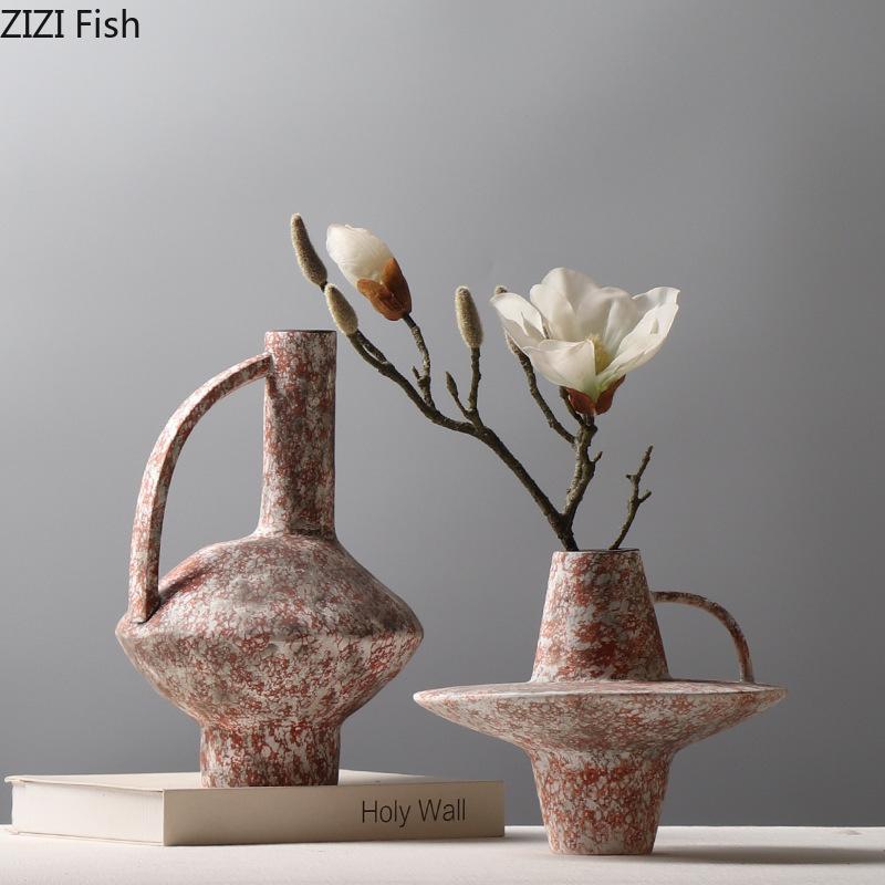 Vintage Griff Keramikvase Schreibtischdekoration Künstliche Blume Blumenarrangement Retro Blumenvase Raum Ästhetische Dekoration