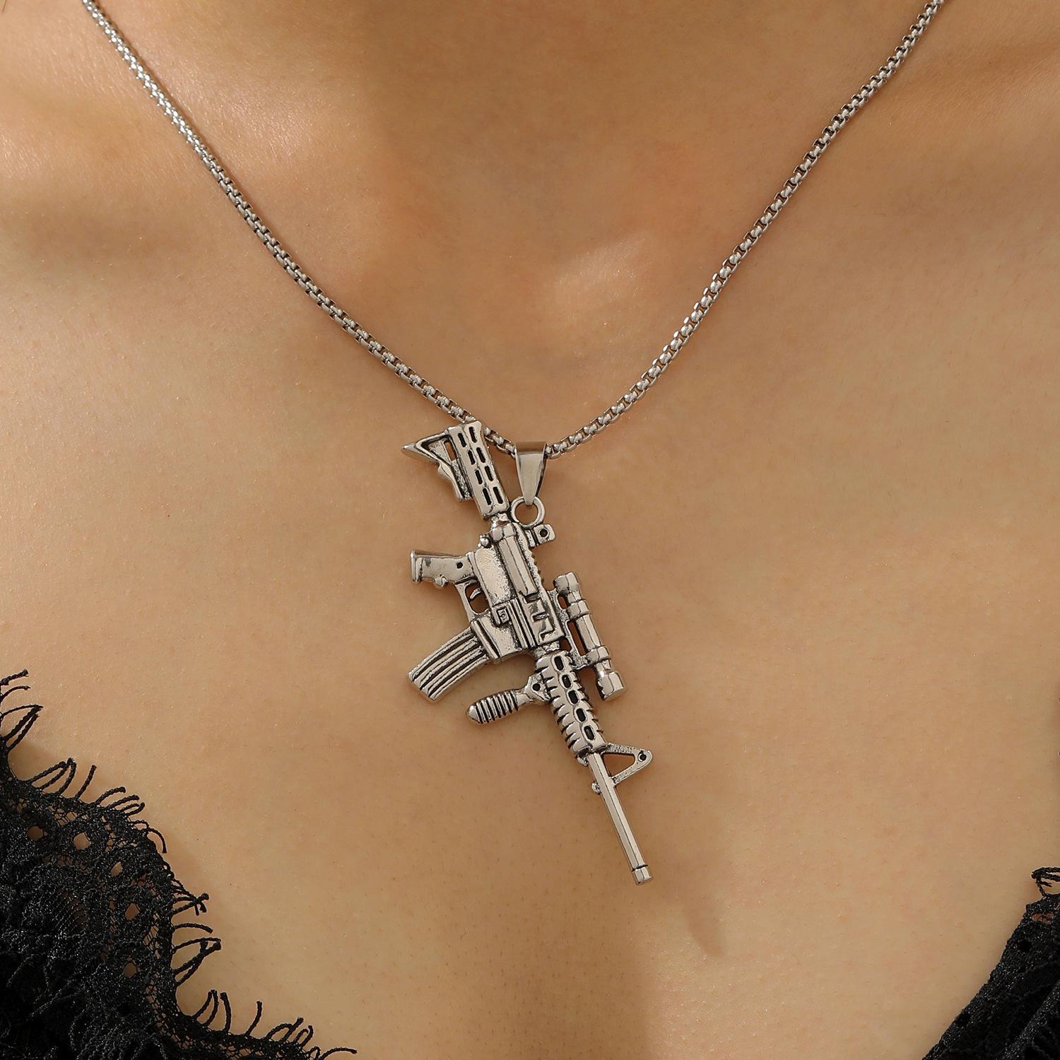 

Кольє з автомата АК, повністю інкрустоване діамантами – Панк Хіп-хоп підвіска, ювелірна прикраса для чоловіків та жінок