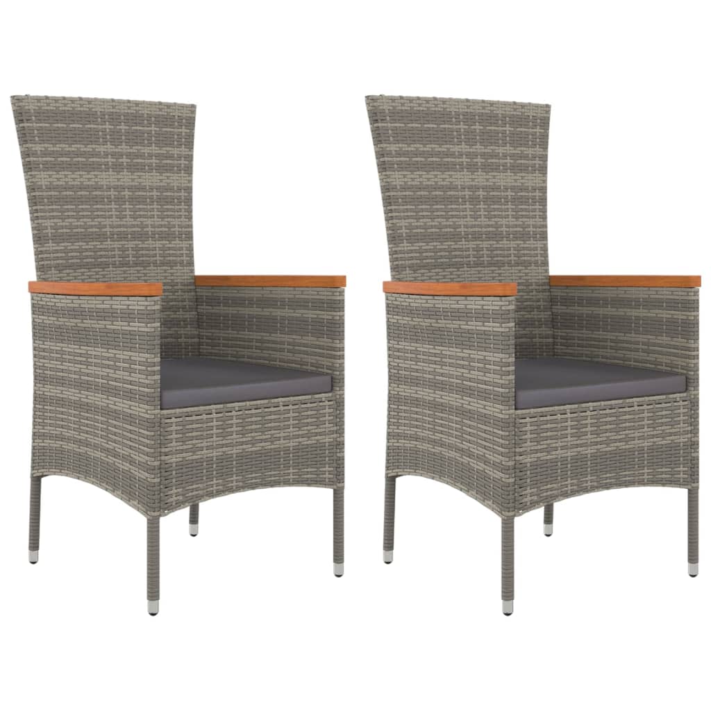 vidaXL 3-part. Garden Dining Set with Cushions Grey Poly Rattan