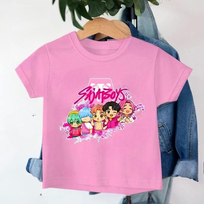 

Детская одежда для девочек и мальчиков K-Pop Охотники на демонов Saja Принт Мальчики Детская футболка Мягкие летние топы Футболки с принтом по горячему фильму 150cm розовый