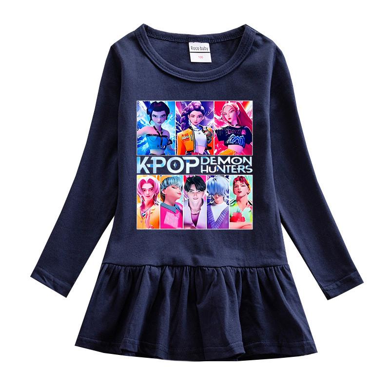 Girls Cartoon Kpop Rumi Zoey Mira Hunters Print Pleat Mesh Dress