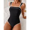 Vintage Black White Contrast Swimwear Women Sexy Push Up Slim Tummy Control One Piece Swimsuit Beach Bathing Suit Pool Monokini
