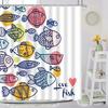 Funny Fish Shower Curtain, Cartoon Ocean Hand Painted Blue Kids Cute Animal Whale Print Fabric Bathroom Decoration with Hooks
