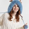 Winter Cute Warm Knitted Hats for Women Cartoon Cat's Ears Two Balls Earflap Cap Plush Fluffy Thicken Warm Fur Beanie Hat Female