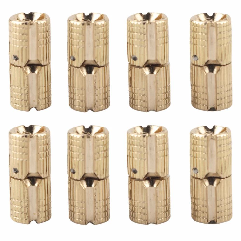 8PCS 8mm Cabinet Hinge Brass 180 Degree Opening Angle Barrel Hinge With Screws Invisible Furniture Hinge Cabinet Installation