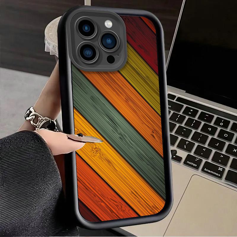 Rainbow Wooden Colorful Printed Fashion Case Flexible Soft Silicone TPU Shell Full Back Cover for iPhone Samsung