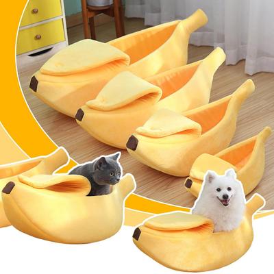 Banana Shaped Pet Sofas Warm Cat Dog Nest Cozy Basket Sleeping Kittens Supplies Bed Portable Pu H1F5