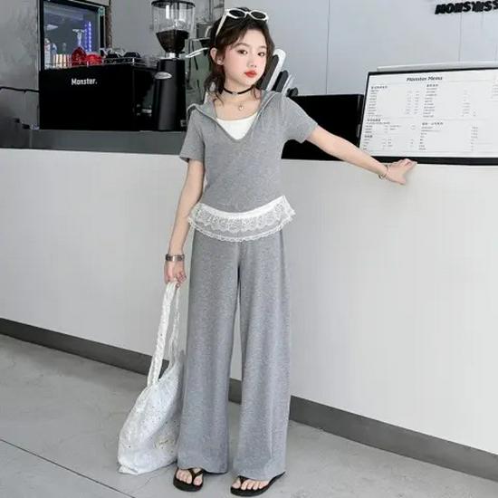 Летний модный комплект для девочек 2025: Худи и брюки прямого кроя 130cm