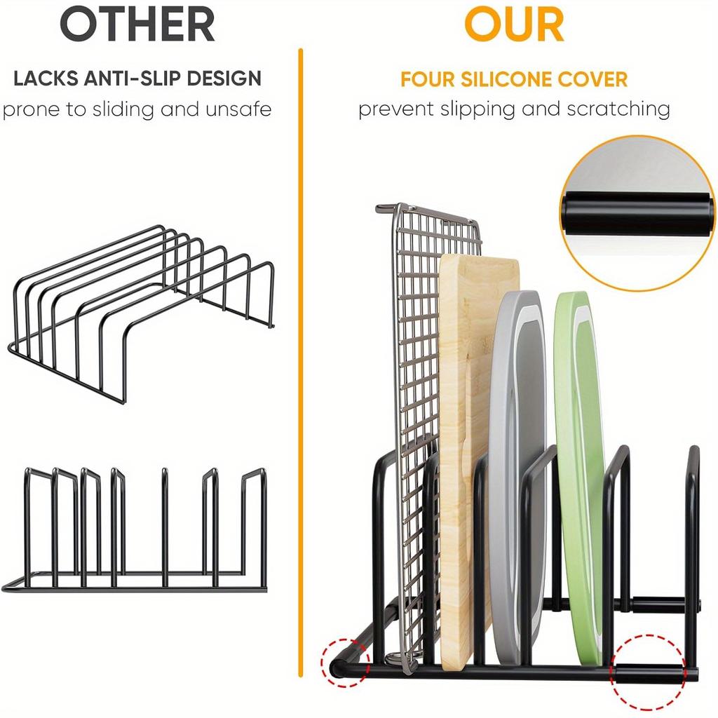 Multi-Functional Iron Kitchen Rack Space-Saving Iron Kitchen Rack for Cutting Boards & Baking Pans Storage with Wire Mesh Basket