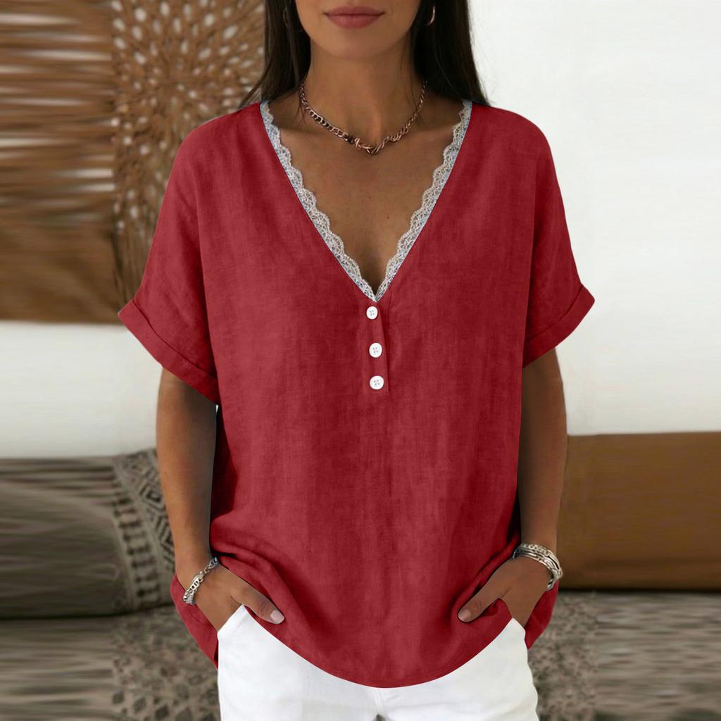 Ladies' Fashionable Casual Lace Collar Short Sleeved Top