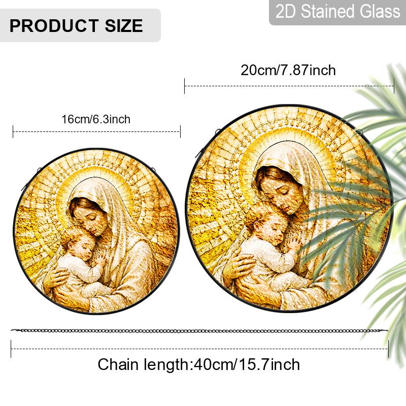 2D Flat Stained Glass Suncatcher, 6.3/7.87 Inch Virgin Mary Stained Glass Suncatcher, Our Lady of Lourdes Window Hanging, Wall Hanging Catholic Home