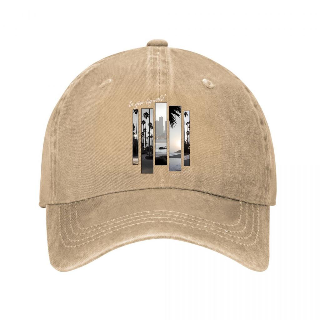 Tropical Palm Tree City Skyline Beach Sunset Panel Art Washed Baseball Cap Outdoor For Womens Unisex FeUnisex