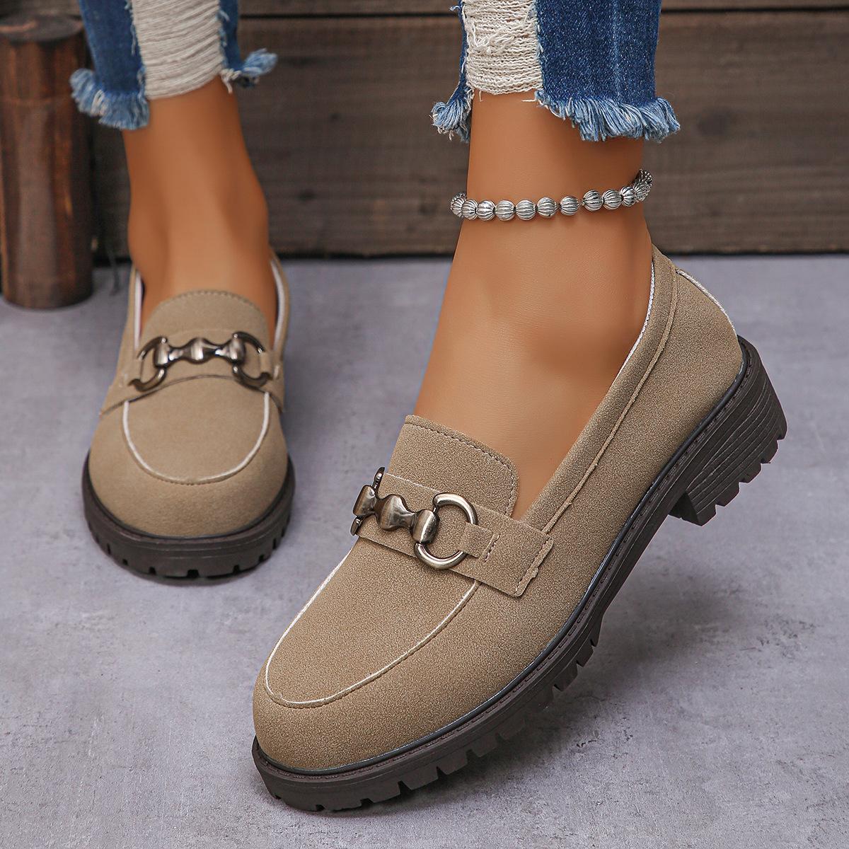 

Туфли женские с низкой посадкой и цепочкой на толстой подошве, с одной педалью, большого размера, в британском стиле 41 абрикосовый