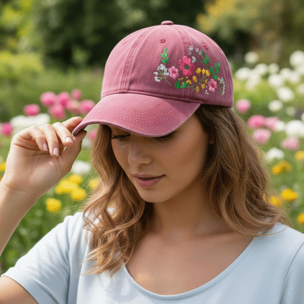 Vintage Flower Embroidery Baseball Cap Washed Cotton Adjustable Floral Cap Baseball Hats For Man Women