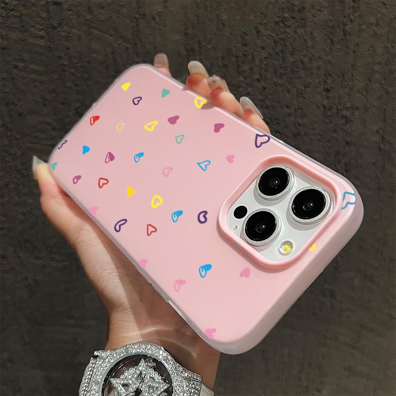 Matte Frosted Skin Feel Casing PC+TPU 2in1 Heart Shape Patterned Printed Protective Cover Soft Back Case for iPhone 17