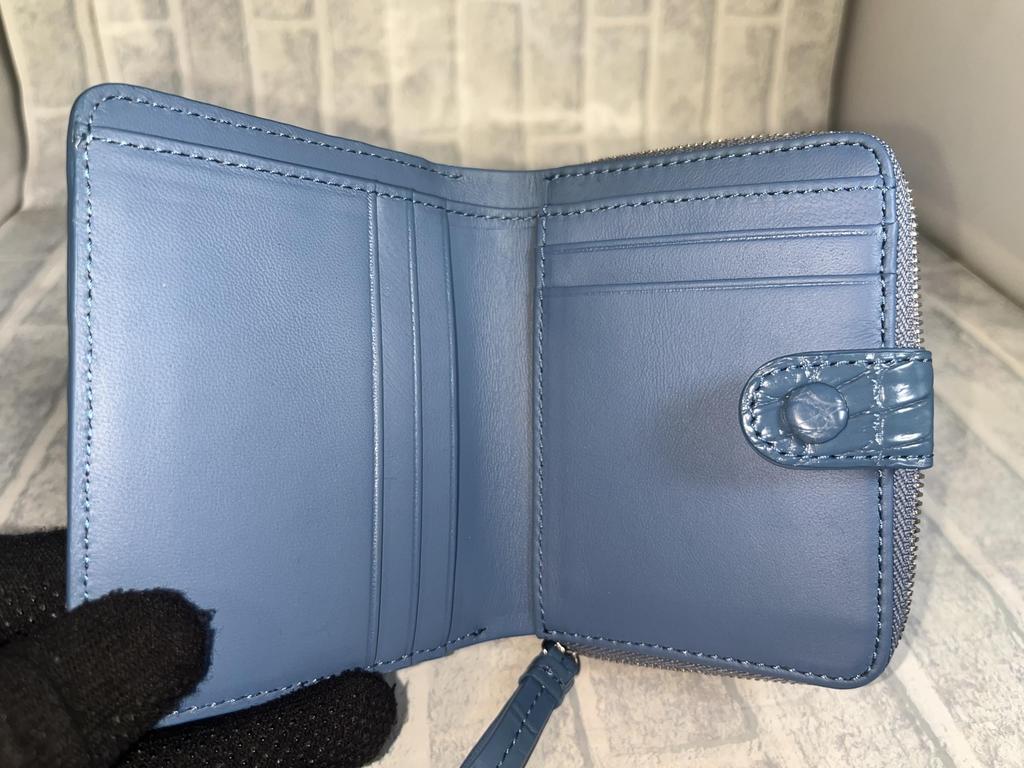 GUODI Compact Bifold Genuine Crocodile for Men and Wallet, Leather, Unisex, Women, NB7-W222 (Blue)