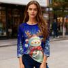 Ladies' Christmas Printed Fashionable Casual Seven Quarter Sleeved Round Neck Top