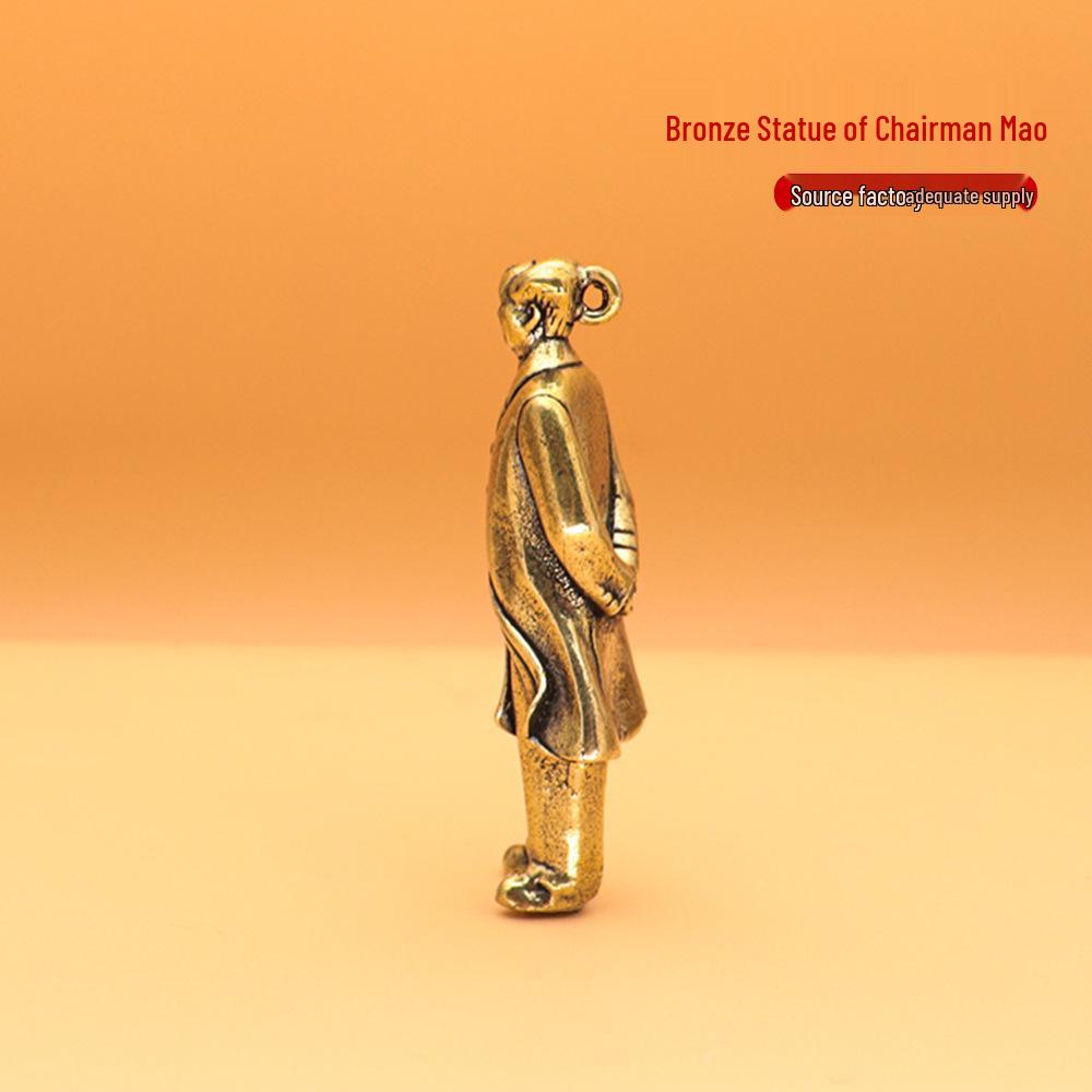 Exquisite Retro Brass Chairman Mao Keychain - Creative Copper Statue Pendant Gift