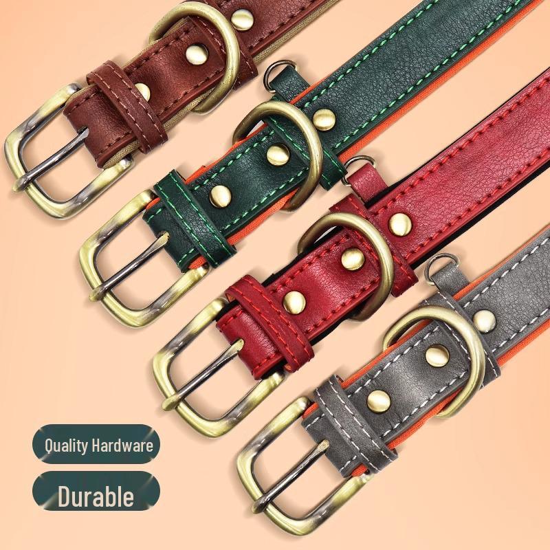 Laser-Engraved Leather Dog Collar with ID Tag for Small & Medium Dogs - Anti-Lost Pet Neck Band