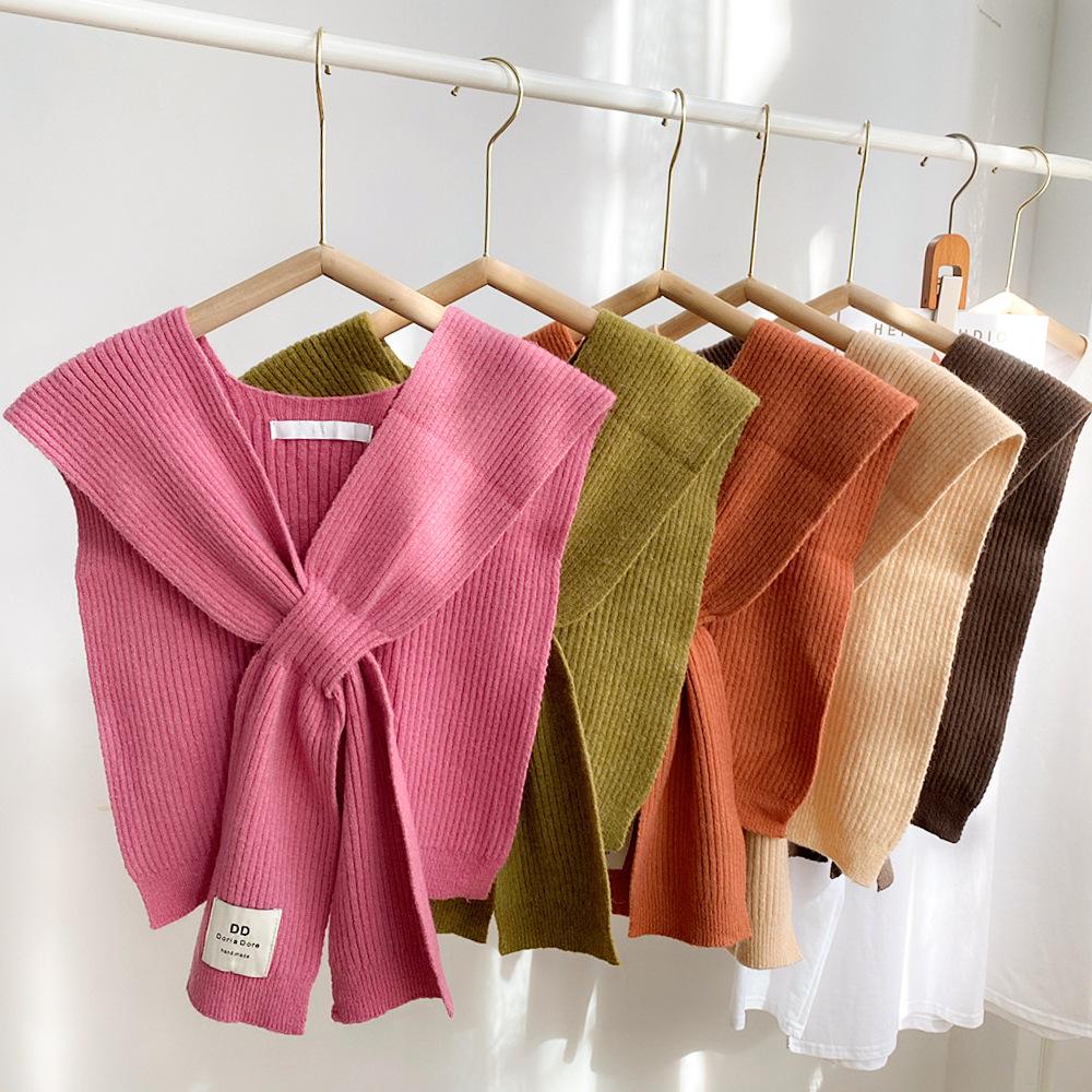 Solid Color Cross Shawl Women's Spring Autumn Shoulder Knit Wool Decorative Scarf